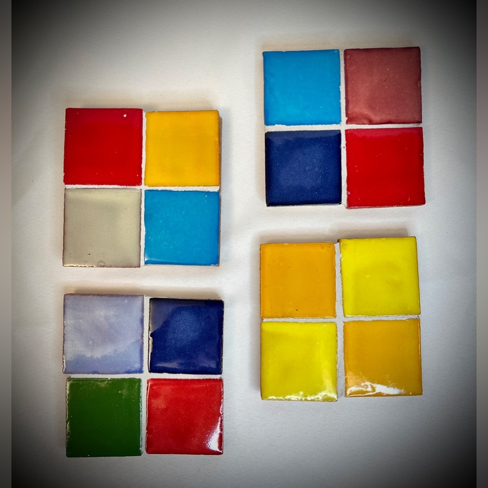 Eclectic Color Block Ceramic Tile 4 Drink Coasters Handcrafted Boho Multicolor